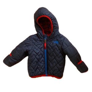 North Face Reversible Puffer Jacket Navy Red 6-12M Quilted Puffy Coat Thermoball